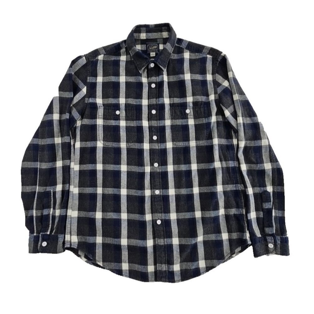 J.Crew Sportsman Outfitter Men's L Navy Blue Plaid Button Down Long Sleeve EUC‎